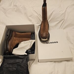 Sandro Camel and Gold Leather and Suede Boots
